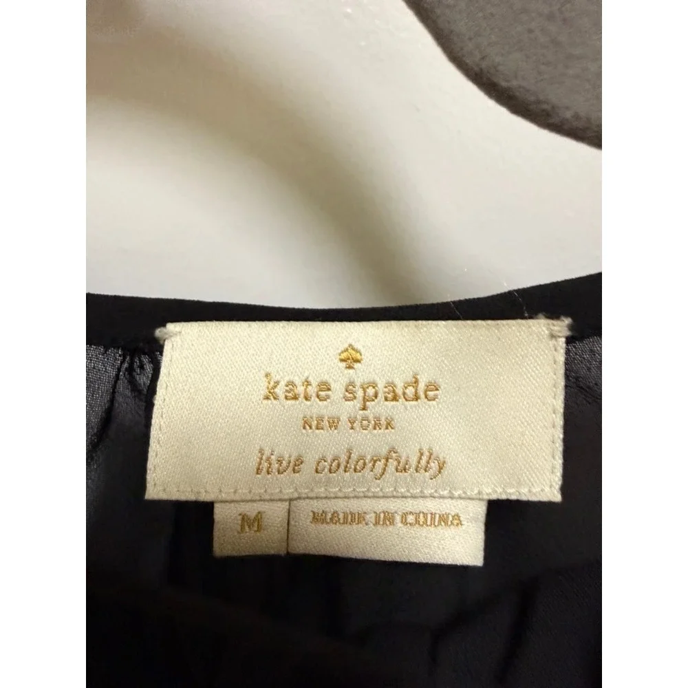 Kate Spade Dusk Buds Ruffle Top Black Floral Blouson Sleeve Sheer Chiffon Blouse